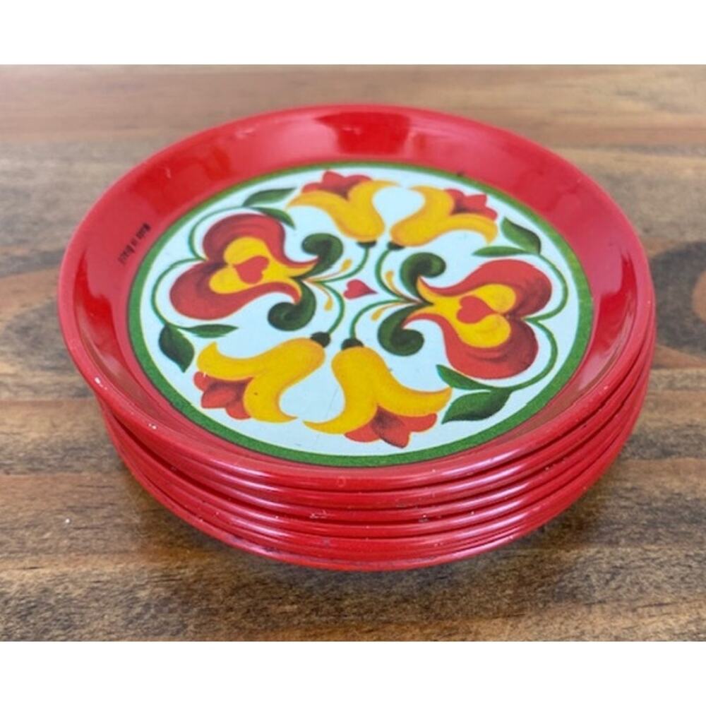 Vintage Set of Metal Coasters - Mid Century Look - made in Brazil
